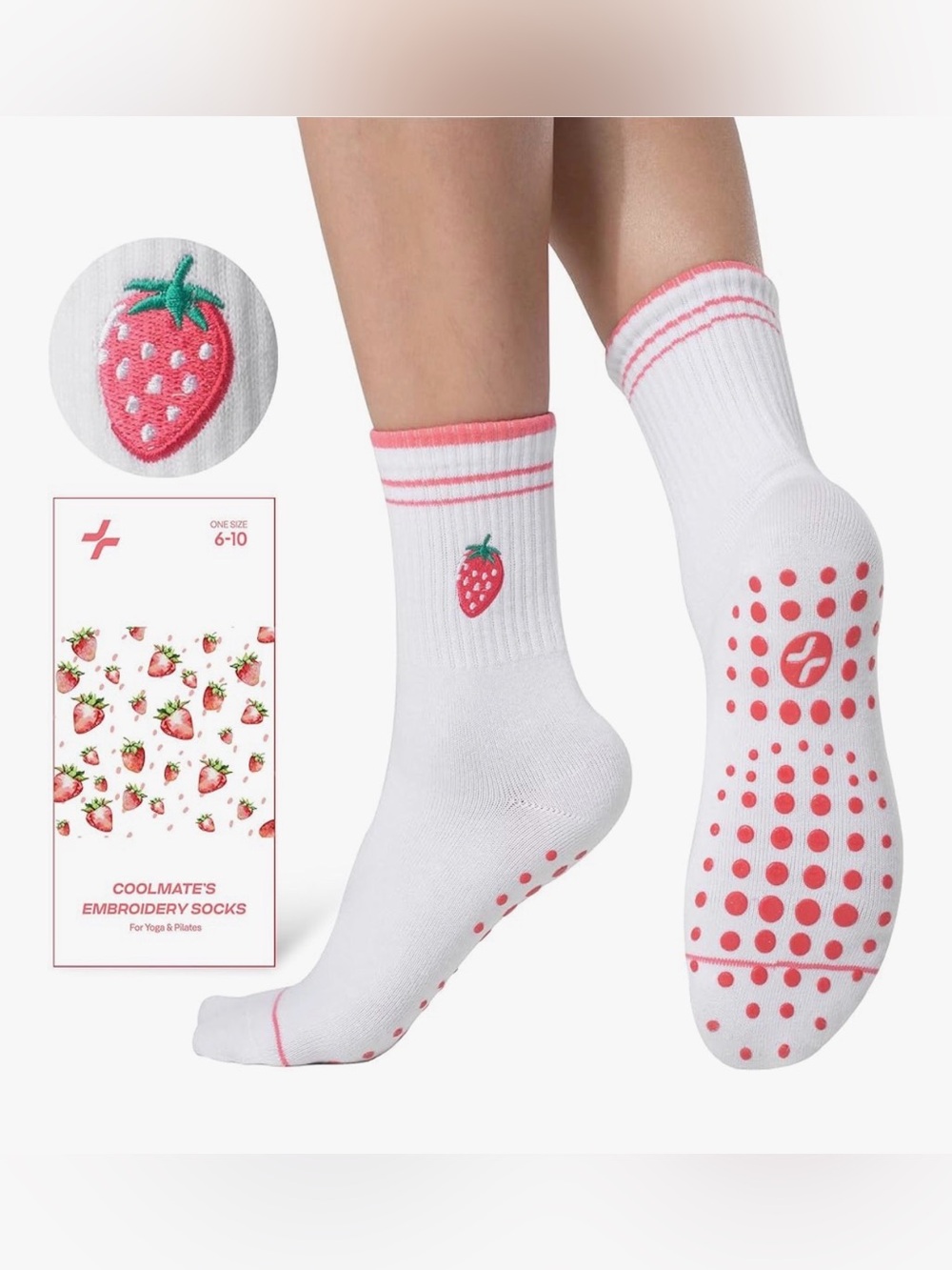 Cool Mates embroidery socks for Yoga & Pilates one size 6-10 New